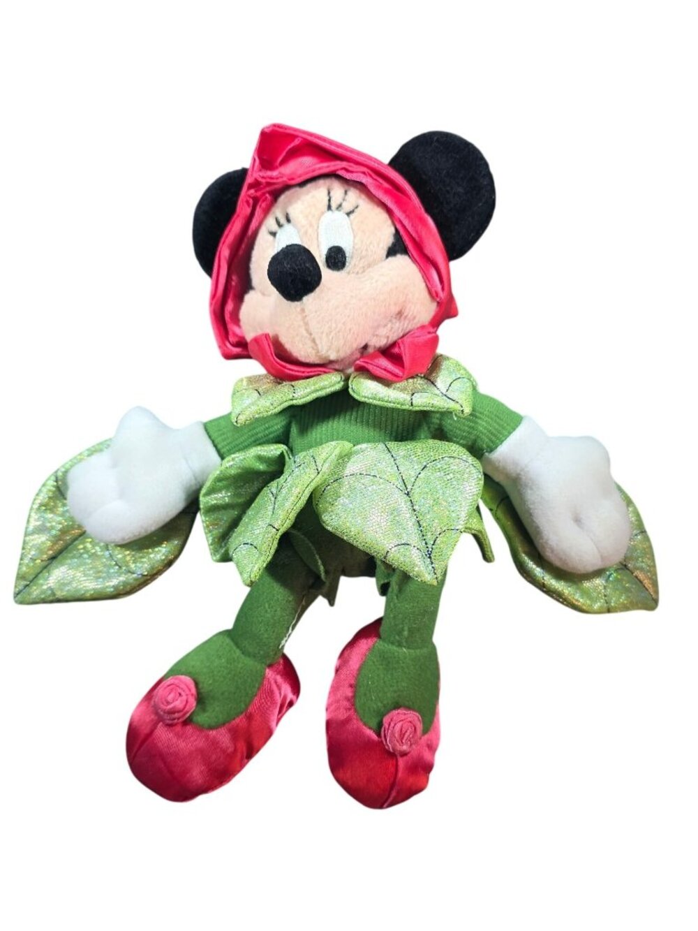 Disney Minnie Mouse Plush Rose Flower Outfit Green Red Collectible Stuffed Toy